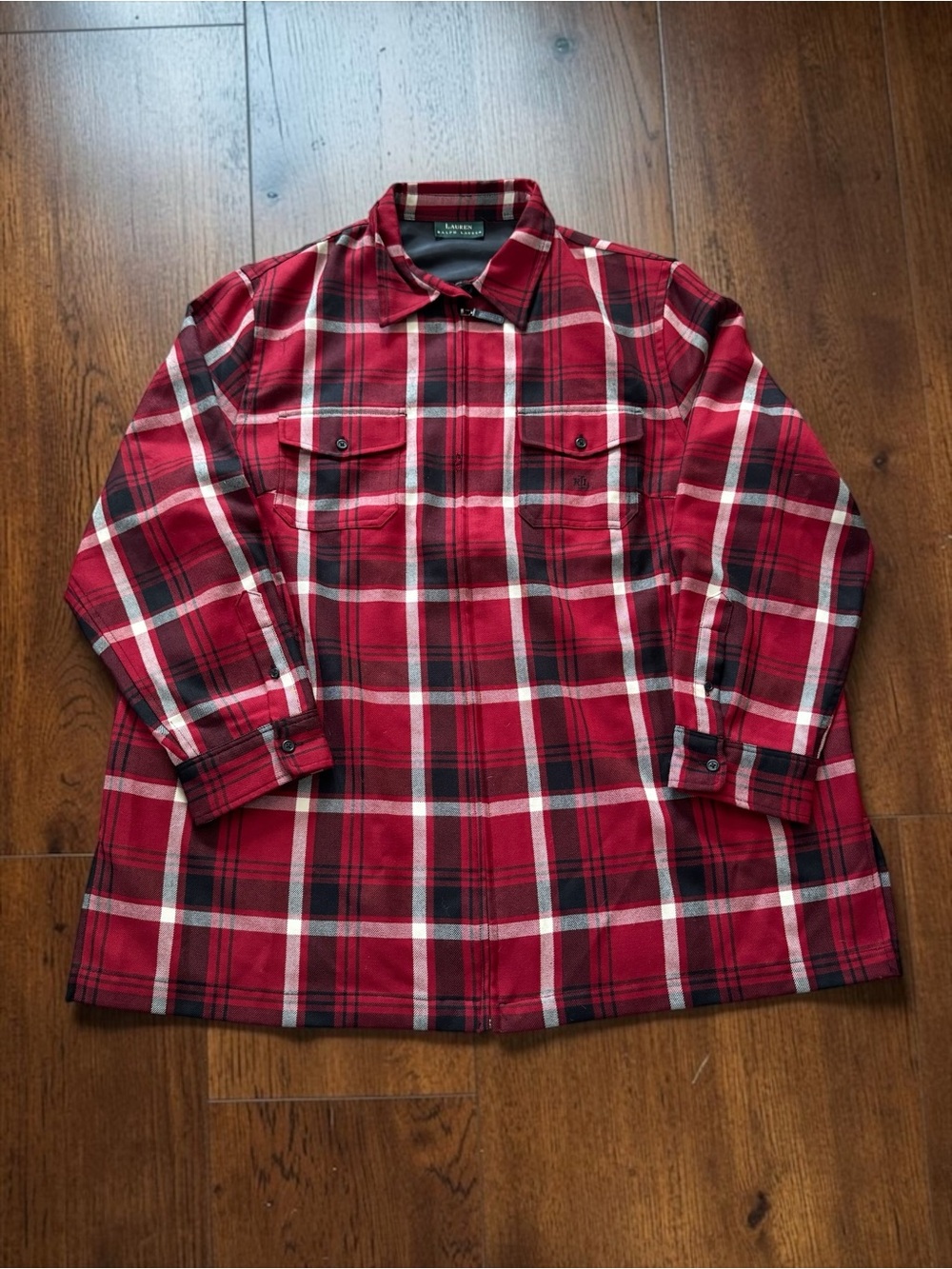 Lauren Ralph Lauren Women's 2X Red Plaid Wool Shirt Jacket Flannel Shacket